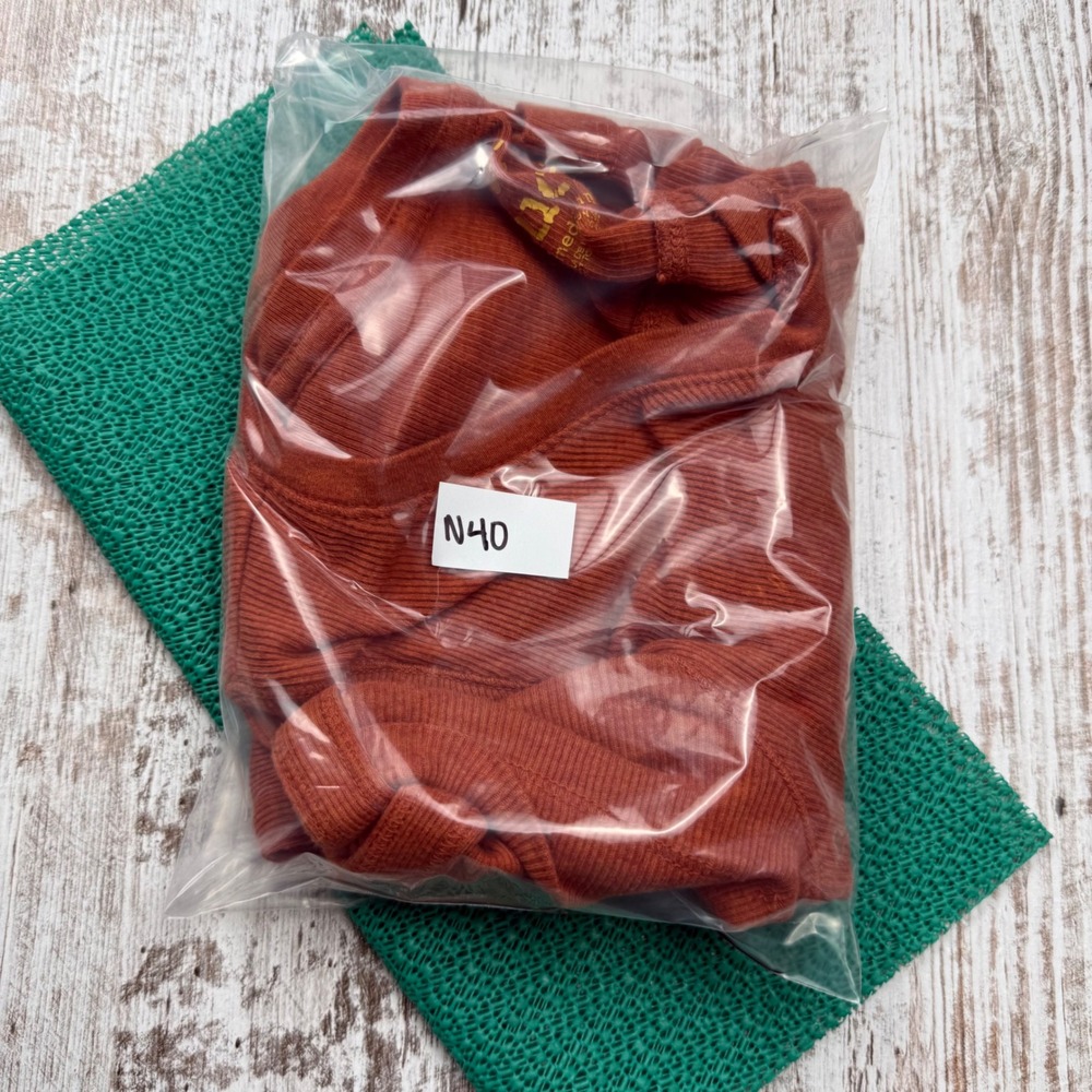 VTG Y2K Mudd Rust Orange Fitted Ribbed Henley Short Sleeve Button Top Medium - Picture 8 of 8